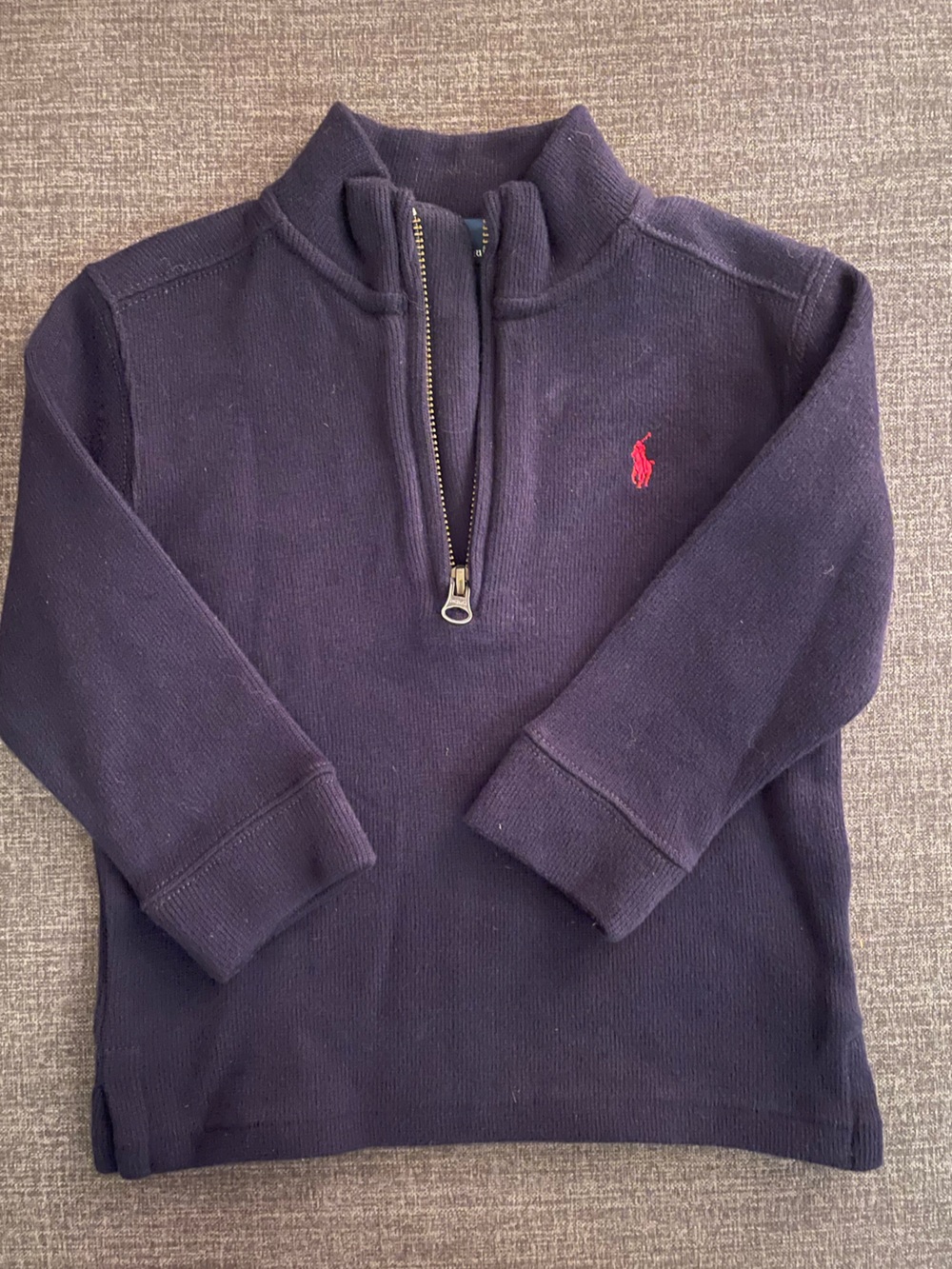 Boys Ralph Lauren Navy Quarter-Zip Sweater with Red Pony